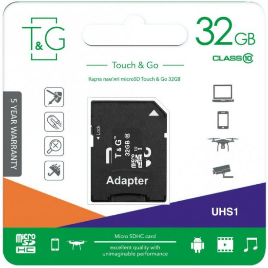 Карта пам'яті T&G 32 GB microSDHC Class 10 UHS-I (U1) + SD-adapter TG-32GBSD10U1-01