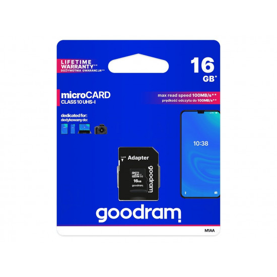 Карта пам'яті GOODRAM 16 GB microSDHC class 10 UHS-I + SD Adapter M1AA-0160R12