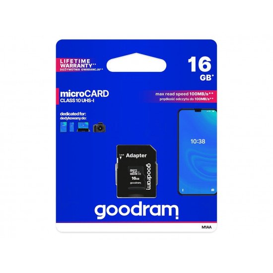 Карта пам'яті GOODRAM 16 GB microSDHC class 10 UHS-I + SD Adapter M1AA-0160R12